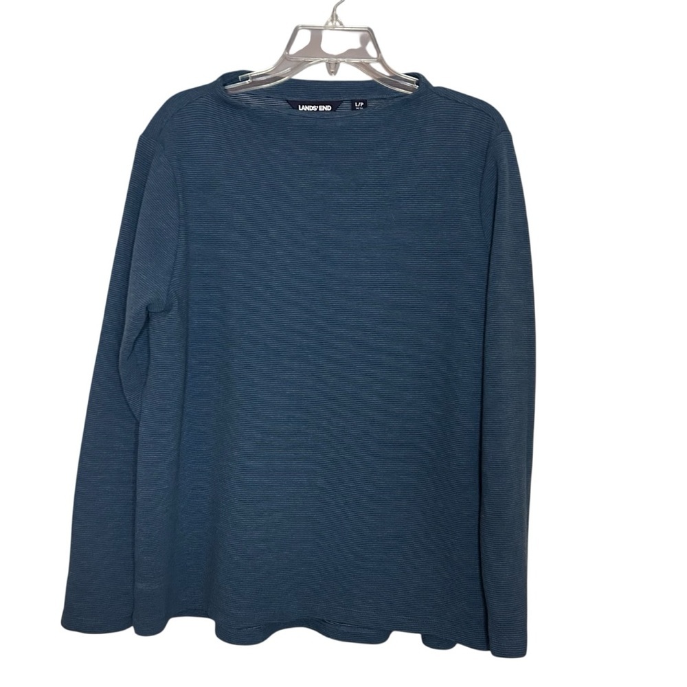 Lands’ End Blue Ribbed Knit Sweatshirt top LP 14-16 Long Sleeve Cotton Blend